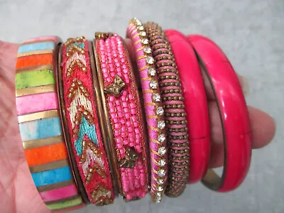 Accessorize Ethnic Bangles 7 Pink Mix Diamonte Butterflies Beads Hippie Bohemian • £5