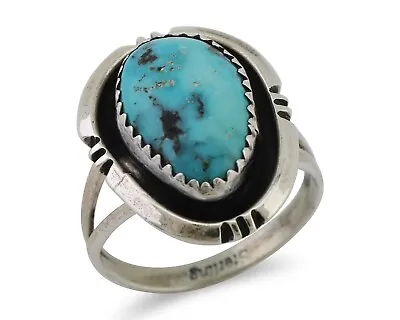 Navajo Ring 925 Silver Natural Mined Blue Turquoise Native American Artist C80s • $139