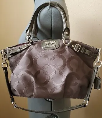 Coach Signature C H1120-18619 Fabric Mink Brown Op Art Purse Lilac Purple Lining • $39