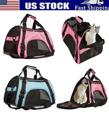 Pet Travel Carrier Portable Sided Comfort Cat Dog Bags Handbag ​Airline Approved • $11.83