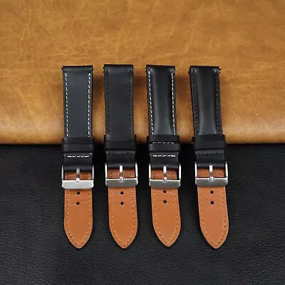 Black Watch Band Quick Release Men Leather Watch Strap Handmade Classic Gift • $15.99