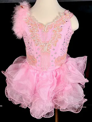  Custom Made Soft Pink National Pageant Gown Medium Glitz Dress Size 2T 2-3 Yrs • $499