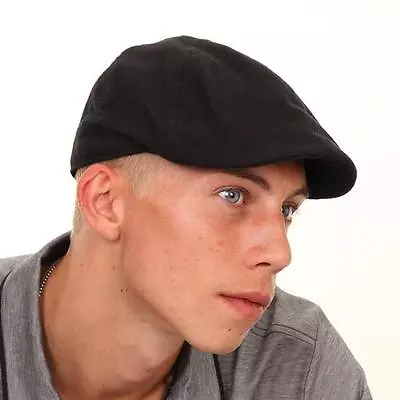 Gents 100% Cotton Black Soft Preformed Peak Flat Cap • £8.99