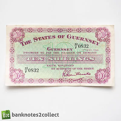 GUERNSEY: 1 X 10 Guernsey Shillings Banknote. Dated 01.07.66. • £10.50