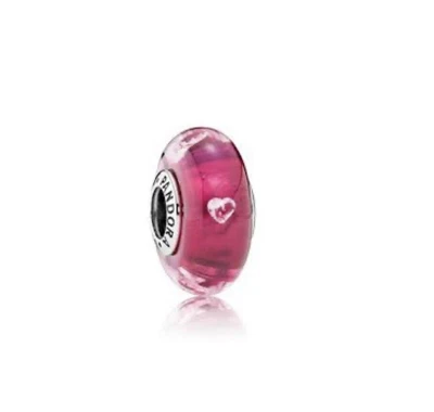 $32 • Buy New Genuine PANDORA 791664PCZ Sterling Silver Cerise Hearts Murano Charm