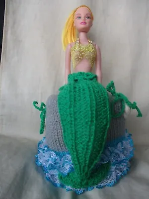 £9.99 • Buy Hand Knitted Blond Mermaid Toilet Roll Cover With Gift Box