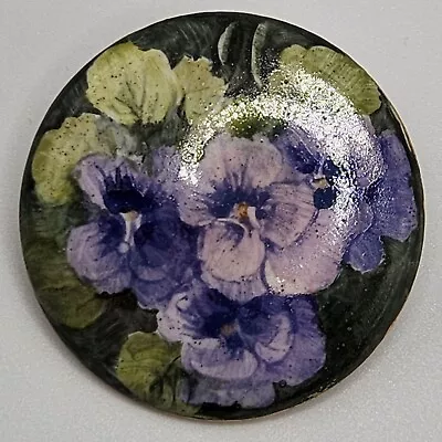 Vintage Hand Painted Porcelain Purple Pansy Pansies Brooch Artist Signed Flower • $12.73