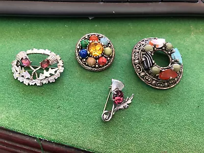 Lot Of 4 Silver Plated Brooches. 3 With Cairngorm Stones & 1 Hardstone • £34