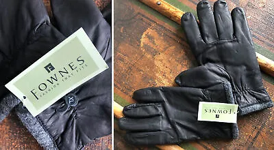 New Nwt Fownes Black Soft Leather Men's Gray Fleece Lined Warm Gloves Size Xl • $28