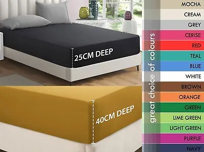 £8.99 • Buy Extra Deep Fitted Sheets Single Double King Super King Bed Sheets 25CM / 40CM