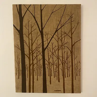 VINTAGE 1982 MARUSHKA TREES FABRIC ART SILK SCREEN On LINEN 18x24 On Frame • $125