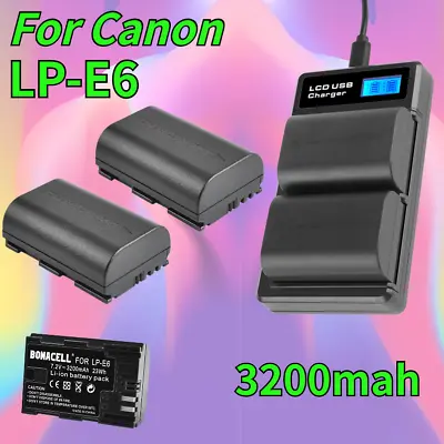 LP-E6 LP E6N Battery 2-Pack 3200mAh + DUAL Charger For Canon EOS 5D Mark II III • £23.99