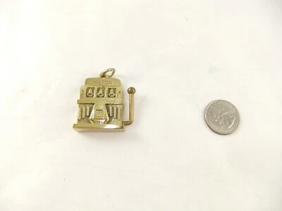 $18 • Buy Brass Hilton Hotel Casino Las Vegas One Arm Bandit Slot Machine Key Chain Fob