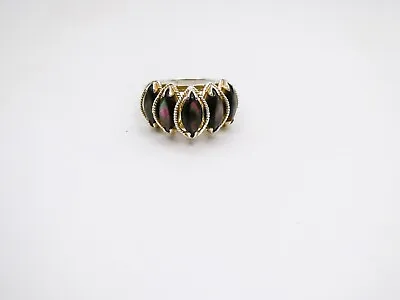 Vintage Sterling Silver Abalone Ring Glass Doublet Split Shank Gemstone Bohemian • $29