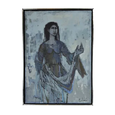 Vintage Mid-Century Modernist Oil Painting Portrait Of Woman By Cabaniss • $695