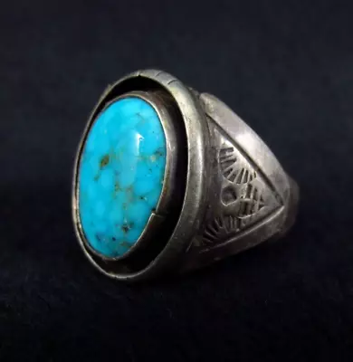 Vintage Navajo Ring - Sterling Silver And Turquoise - Large - Size: 12 • $229