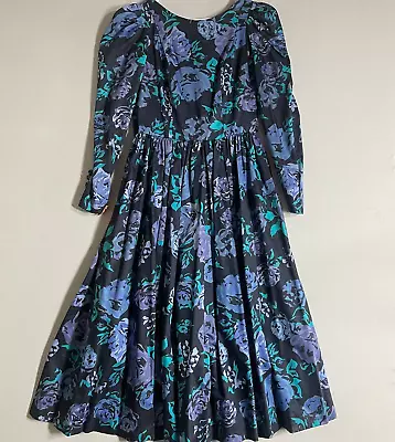 VTG Laura Ashley Dress Women US 10 Purple Floral Maxi Prairie Cottagecore 80S • $124.99