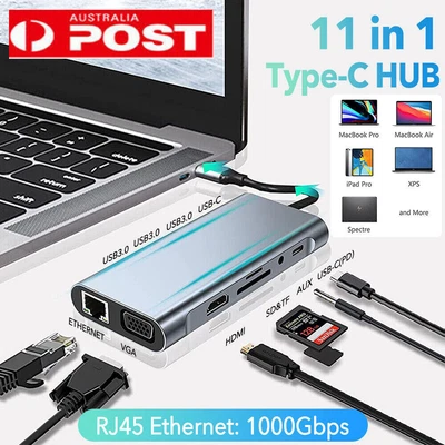 $44.55 • Buy 11 In 1 USB C Hub 4K HDMI Adapter VGA 3 USB 3.0 Ports SD/TF Type C PD AUX