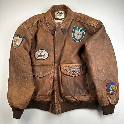 Vintage G-111 Global Identity Men’s Brown Leather Jacket Medium W/ Patches • $200