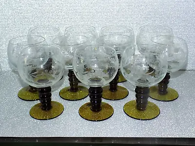 Vintage Wine Etched Crystal Goblets Glasses Water Set Floral Set Of 11 • $69.95