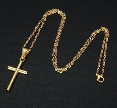 Men Women Silver Gold Cross Necklace Stainless Steel Pendant Crucifix Jesus UK • £2.99