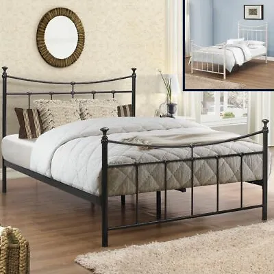 Traditional Metal Bed Emily Black Or White High Foot End Size/Mattress Options • £194.99