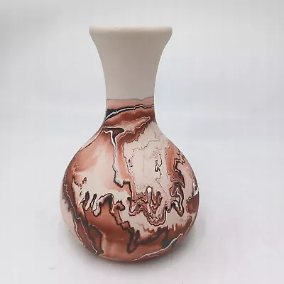 Vintage NEMADJI Clay Art Pottery 6.5  Vase #1 Multicolor Swirl W/Logo. USA. PO • $23.60