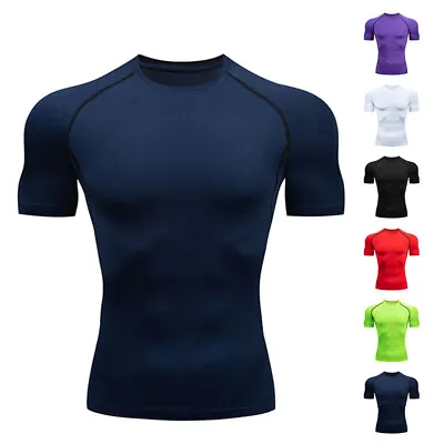 Men's Compression Athletic Fitness Shirt Base Layer Tops Sports Gym Tight Dry UK • £12.35