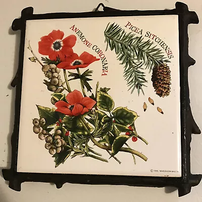 MARJOLEIN BASTIN Cast Iron Tile Trivet Wall Décor  Pine & Anemone  Hallmark 1995 • $9.90