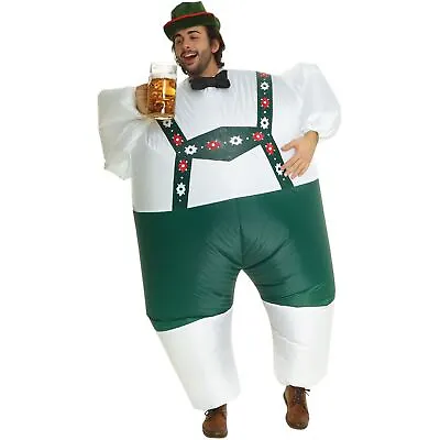 Adult Inflatable Lederhosen Megamorph Beer Man Costume Blow Up Fat Sumo Suit • £41.99