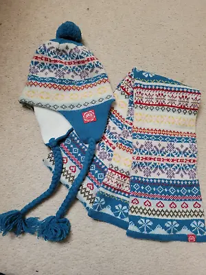 Blue FAIRISLE Knit Set HAT SCARF By JOULES Wool Blend VGC • £14.99