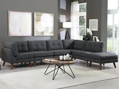 6 Pc Mid Century Mod Charcoal Grey Modular Sofa Sectional Livingroom Furniture • $1599