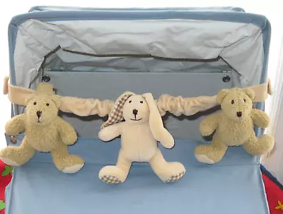 Plush Bunny Teddy Bear Buggy Stroller Soft Mamas Papas Baby Pram Rattle Toy • £16.95