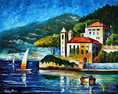 Wall Art Canvas Picture Print Poster Of LEONID AFREMOV  ITALY LAKE COMO   • £97.75