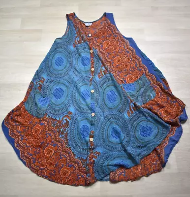 90s ASHLEY TAYLOR Rayon Midi Festival Dress Psychedelic Hippy Pockets VTG 1X • $17.88