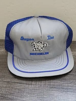 Vintage Michelin Man SnapBack Hat Grey And Blue Trucker Cap READ • $14.96