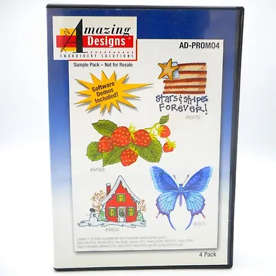 Amazing Designs 4 Pack CD-ROM AD-PROMO4 Sample Pack For Household Sewing Machine • $4.99