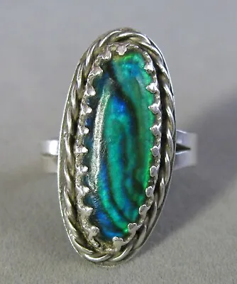 VINTAGE Sterling Silver Green Abalone Ring 5.2g Size 5 #J4618 • $21.99