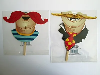 NEW Michaels Mask On Stick Lot 2 Three Ring Circus Mustache Costume Photo Prop • $10.99