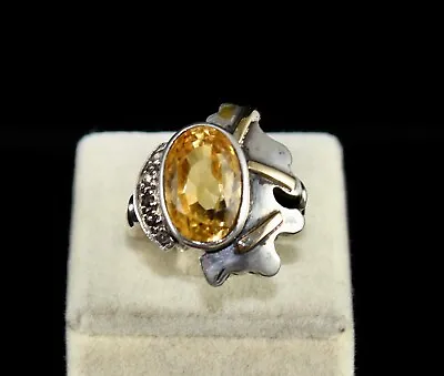 Natural Yellow Citrine Oval Cut Diamond 18k Gold Silver Vintage Men Women Ring • $185