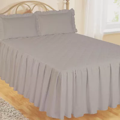 Taupe Fitted Bedspread Set Pillow Shams Quilted Egyptian Cotton Dull Grey • £29.99