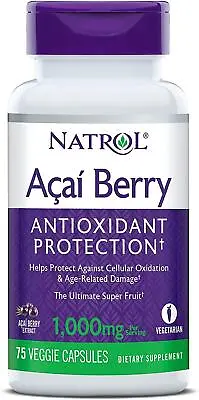 Natrol Acai Berry 1000mg 75 Veggie Capsules Antioxidant Protection Digestion • £13.33