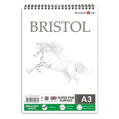 £10.99 • Buy A3 350gsm BRISTOL Sketch Pad White Drawing Artist Paper On Spiral Book