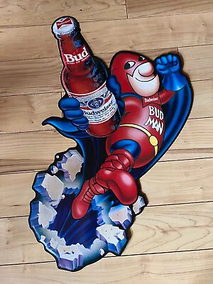 Budweiser Bud Man Metal Sign - Very Nice - Free Shipping • $99