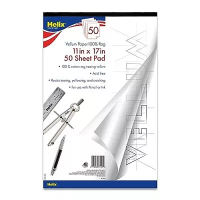 Helix Vellum Paper Pad For Art Sketching And Tracing White Translucent 100% R... • $47.52