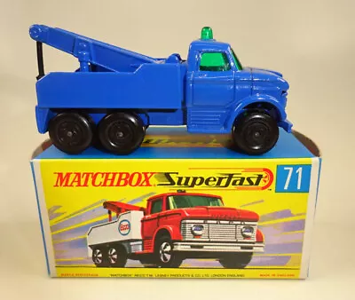 Matchbox Superfast No 71 Wreck Truck Very Rare BLUE Body Black Wheels Mint/boxed • $1250