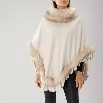 £29.99 • Buy COAST Faux Mink Fur Trim Cape Soft Suedette For Elegant Warmth