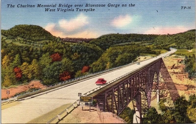 Charlton Memorial Bridge Bluestone Gorge West Virginia Turnpike Linen Postcard • £7.56