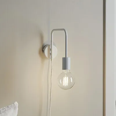 B&Q GoodHome Ghlin Matt White Plug-in Wall Light Fitting For E27 Bulb NO WIRING • £11.99