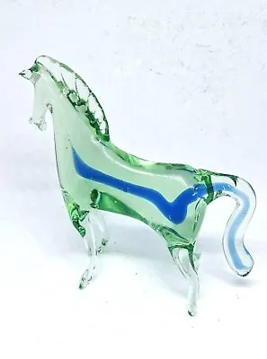  Murano Italy Art Glass Horse Figurine Green With Blue Ribbon  • £28